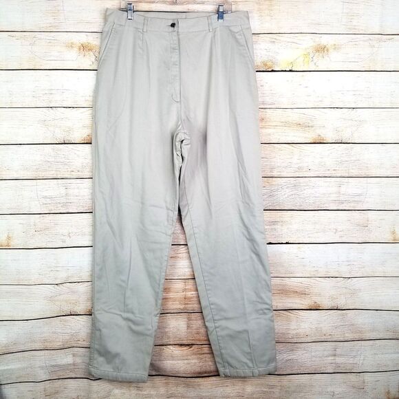 VTG LL Bean Womens Flannel Lined Chino Pants Beige Khaki‎ Size 18 Tall Mom - Picture 1 of 9